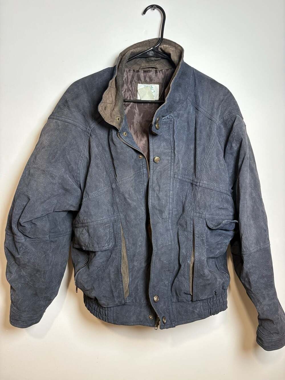 Ash Creek Trading Vintage Suede Leather Bomber Jacket with Oklahoma Seal Buttons
